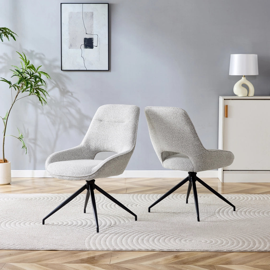 Sedia da pranzo girevole 360° con braccioli in tessuto strutturato e metallo nero grigio beige 80 × 47 × 56 cm