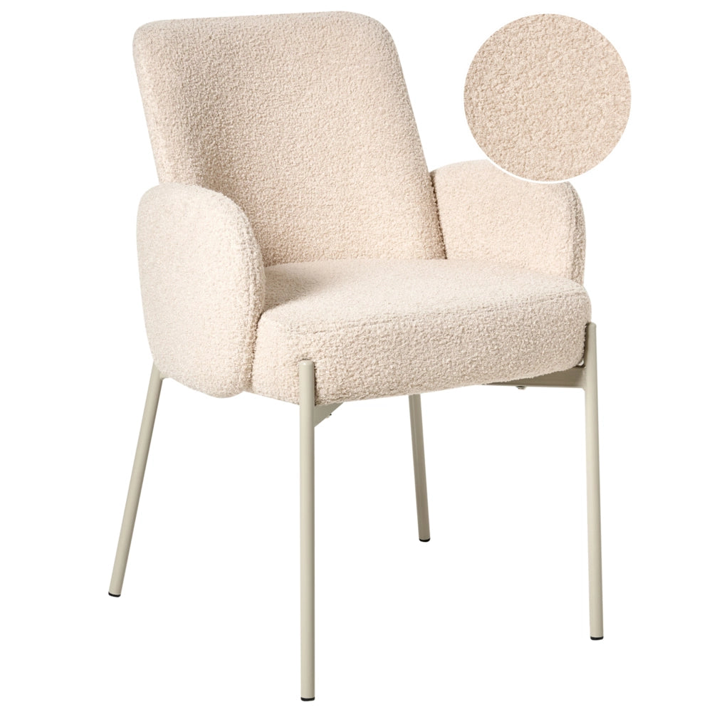 Sedia da sala da pranzo Rivestimento bouclé beige chiaro Base leggera Struttura in ferro Design retrò