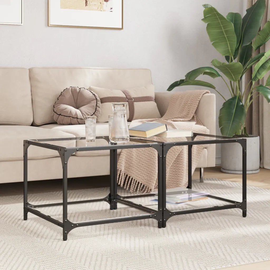 Tavolino Salotto con Piano Vetro Trasparente-Tavolino da soggiorno 50x50x40cm Acciaio 506065