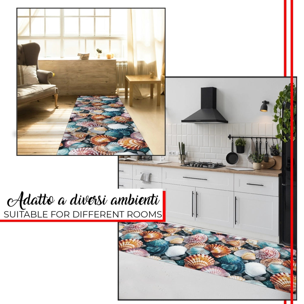 Tappeto Cucina Pvc 51x80 cm Morbido Passatoia Antimacchia Gomma Antiscivolo Flessibile Conchiglie