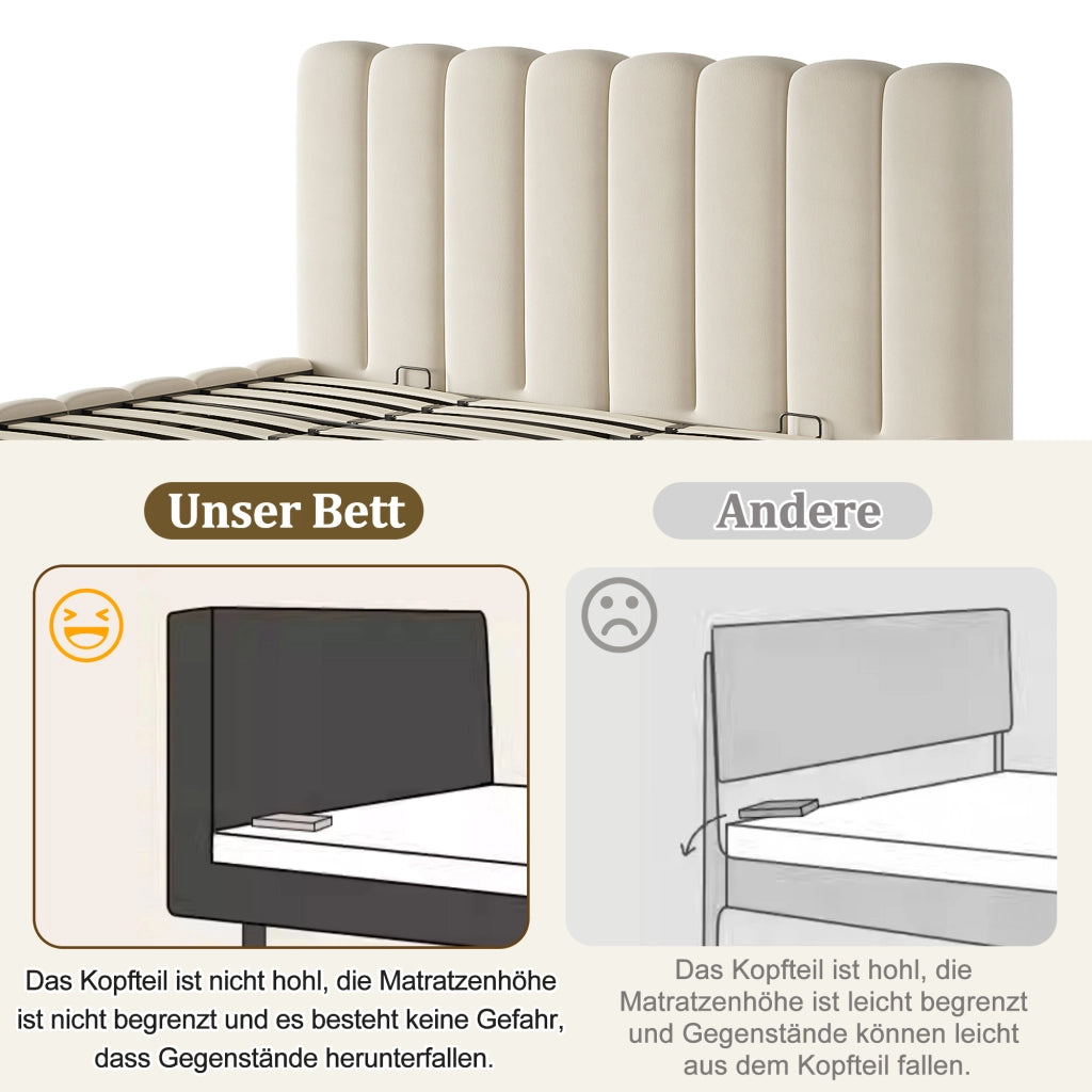 letto imbottito velluto beige 180 x 200 cm