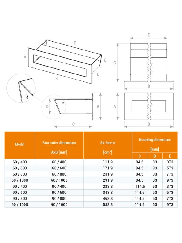 Griglia di ventilazione per camino Grafite - Loft 90x1000