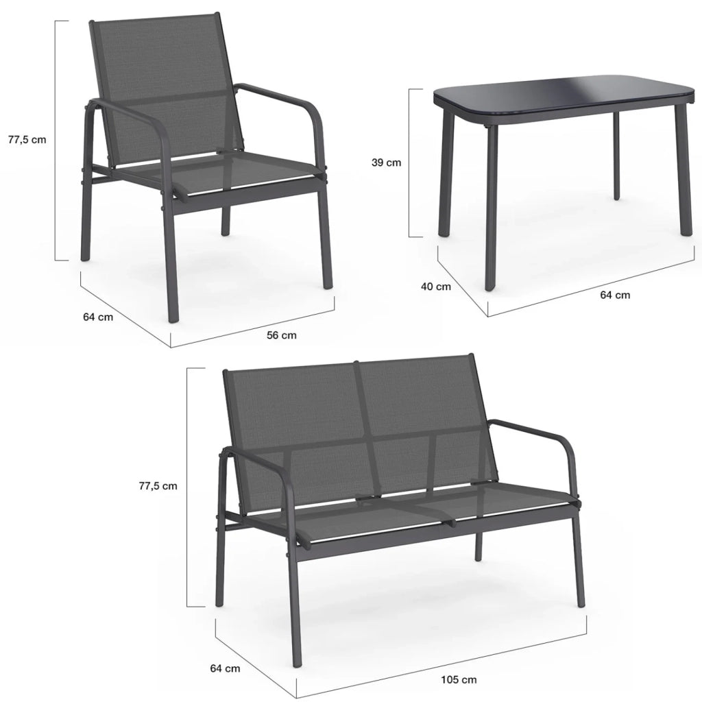 IDMarket - Set di mobili da giardino TOLEDE basso a 4 posti con divano, poltrone e tavolo grigio antracite