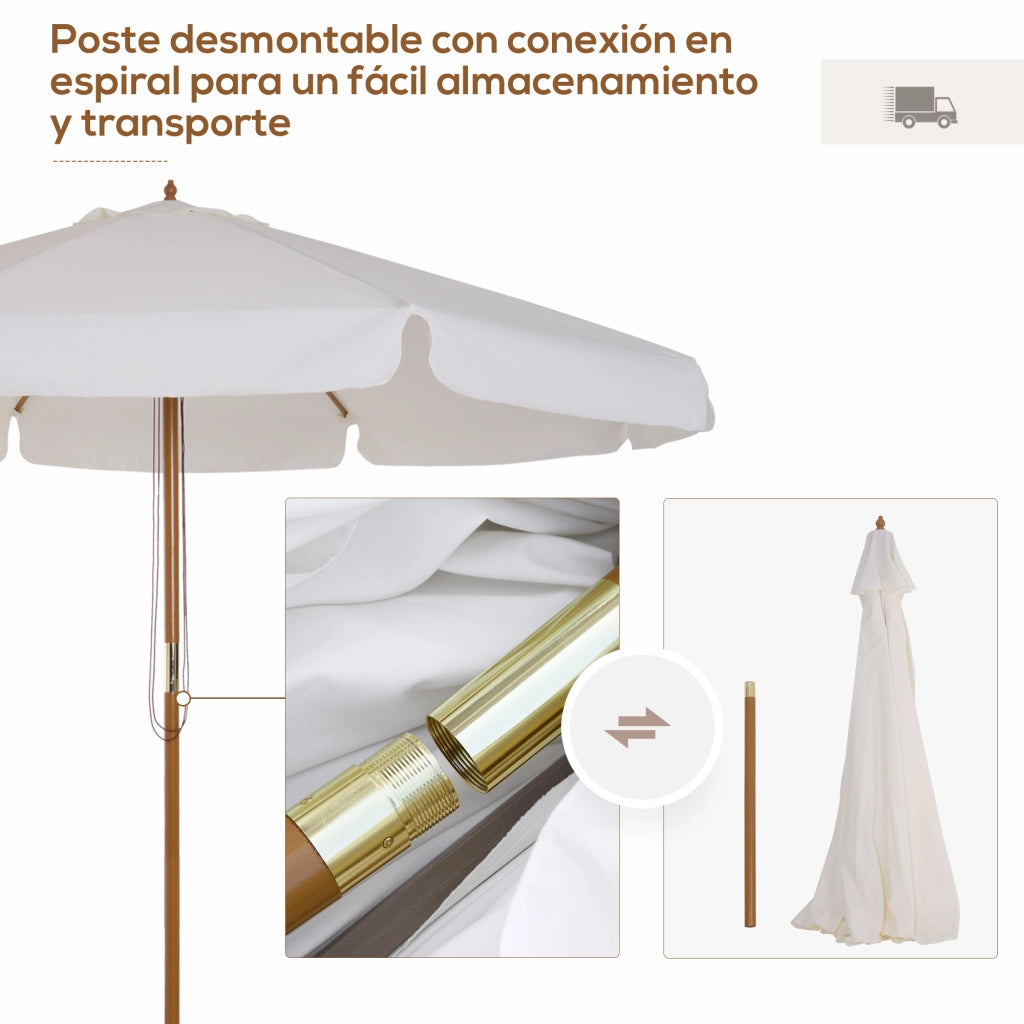 Ombrellone da Giardino ¨C Minimal ¨C Bamb¨´ 8 Bracci Legno Beige ?325 cm