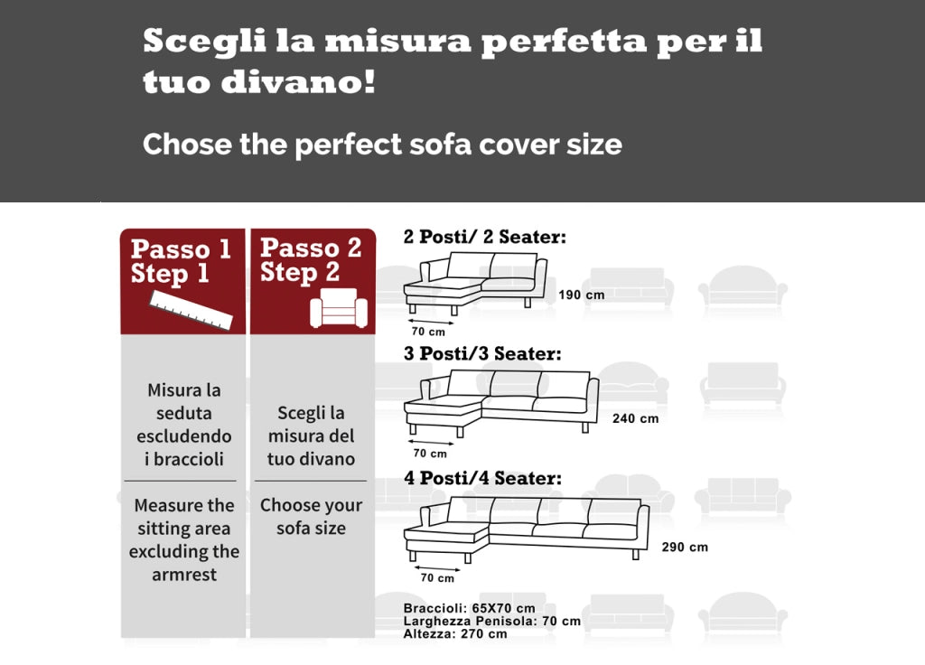 Copridivano Trapuntato Per Divani Con Penisola Modello Simpaty - 190 cm - Marrone