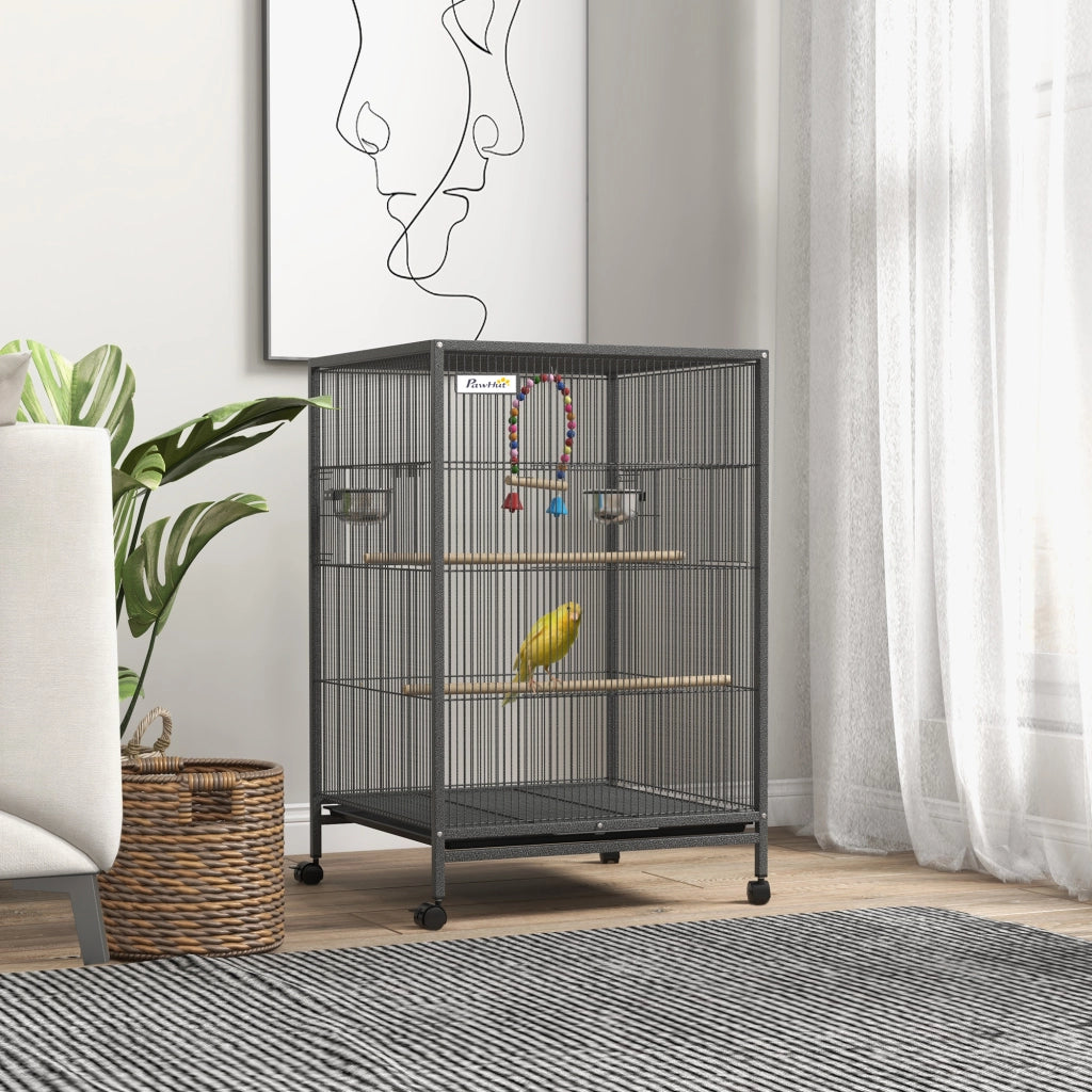 Gabbia per Uccelli con Ruote ¨C zephmum ¨C 48x46x78 cm Grigio