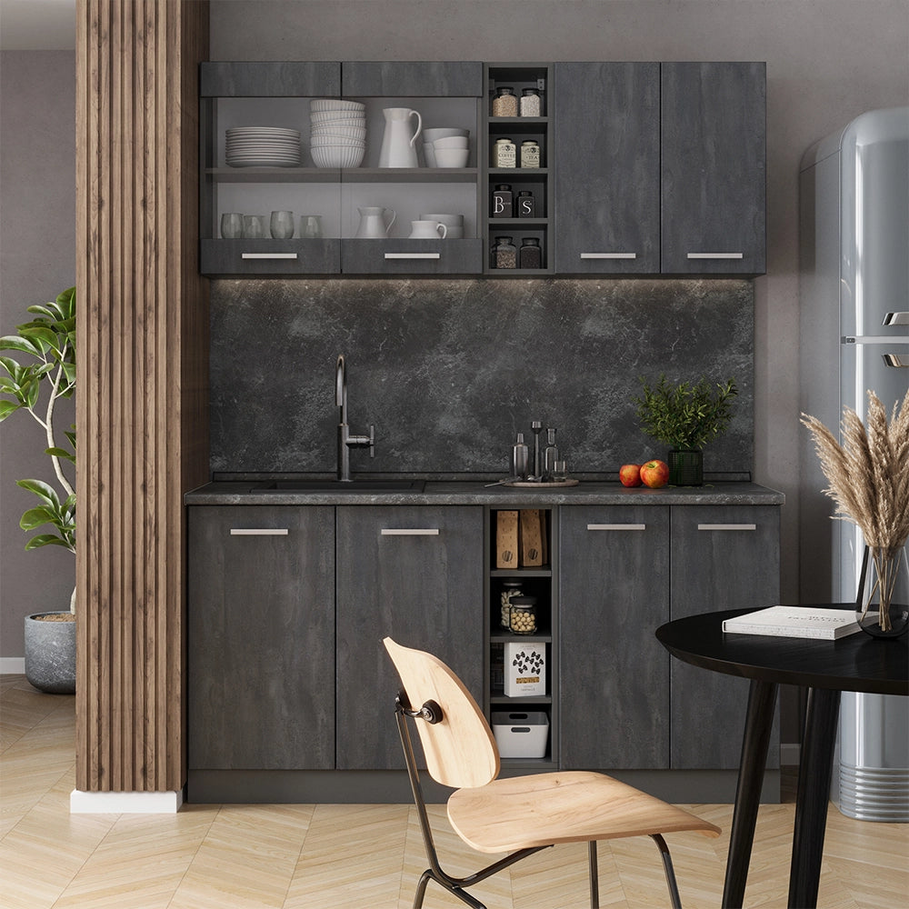 Vicco Cucina completa Calcestruzzo nero/antracite 160 cm PT Rovere