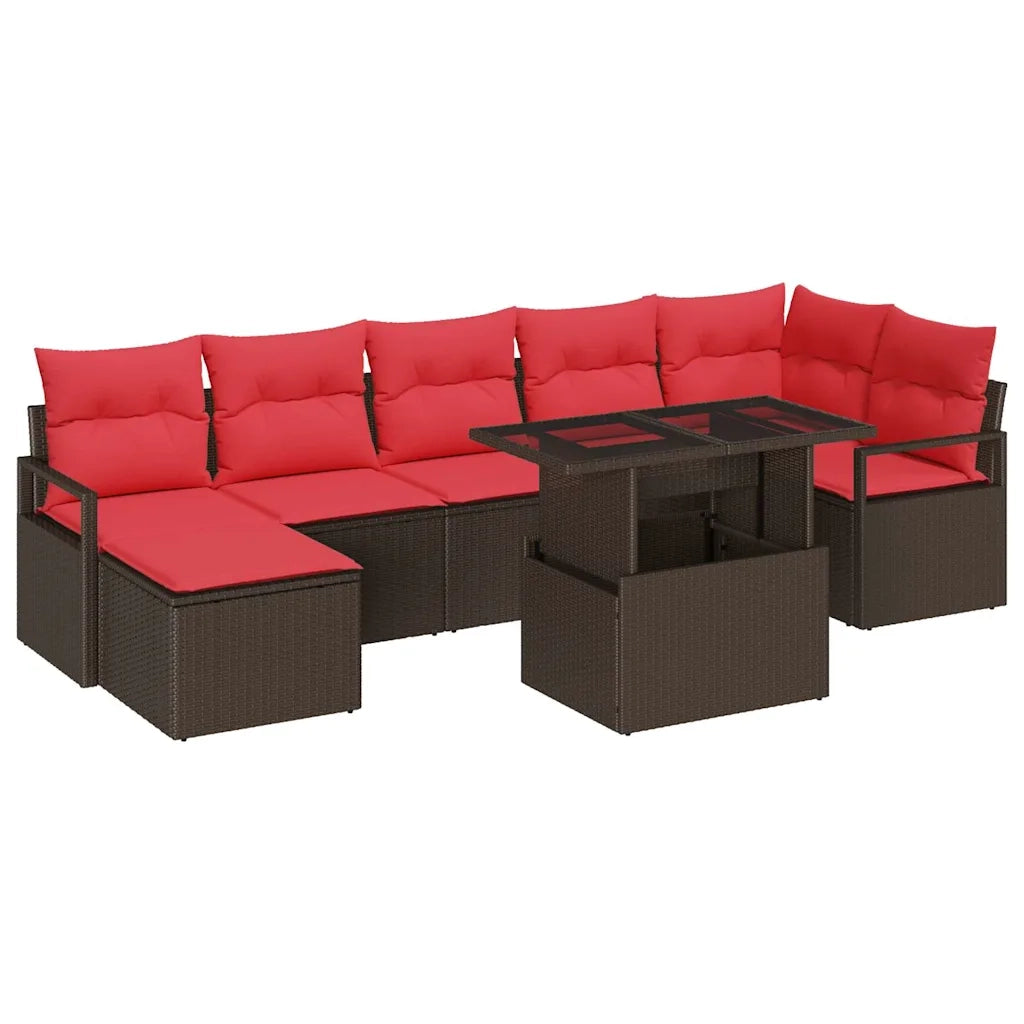 Set Divano da Giardino 8 pcs Marrone e Rosso polyrattan 3348870
