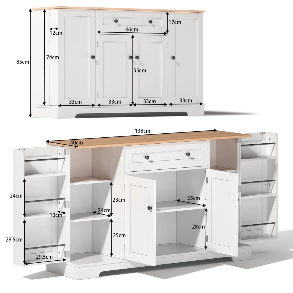 Buffet cucina multifunzionale - Zephmum- 138 cm- Con cassetto, ante e ripiani regolabili- Design moderno con protezione ribaltamento
