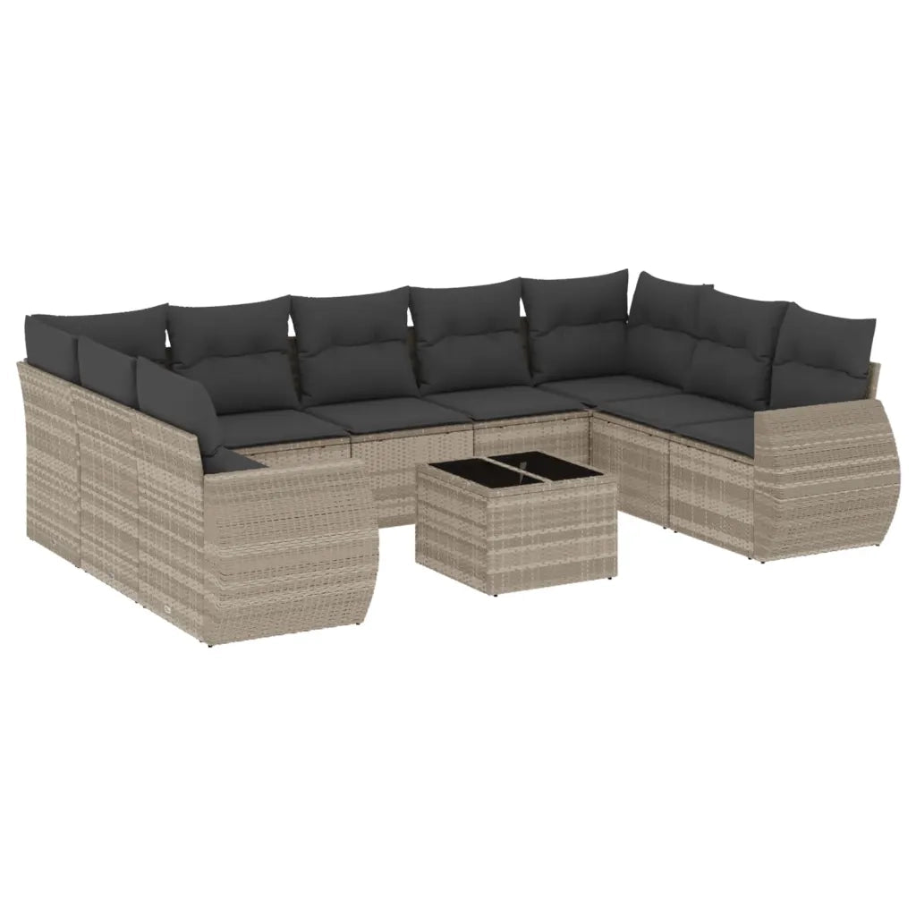Set Divano Giardino 10 pz con Cuscini Grigio Chiaro Polyrattan