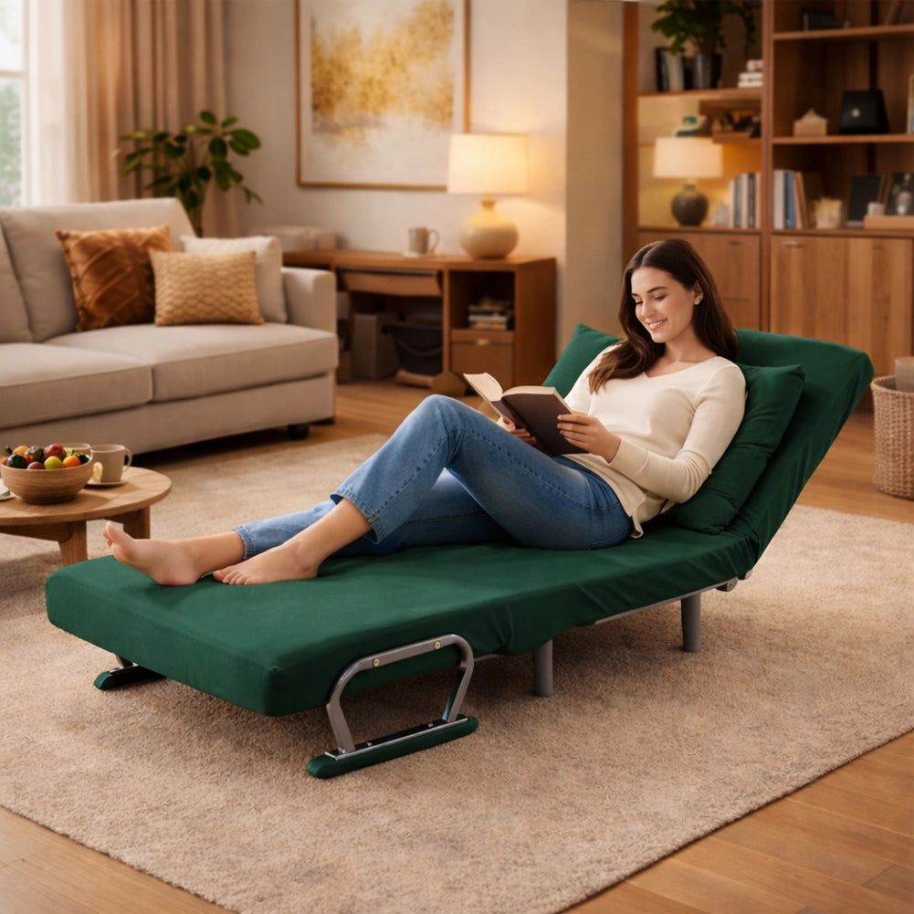 Poltrona Divano Letto Singolo Reclinabile Verde Rivestimento in Velluto a Coste
