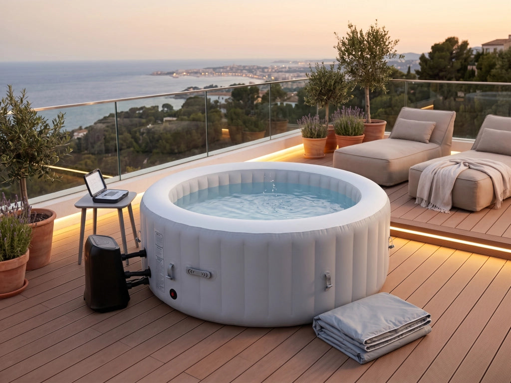 Spa gonfiabile a 4 posti - Forma rotonda - Beneo - Filtro e copertura inclusi - Grigio