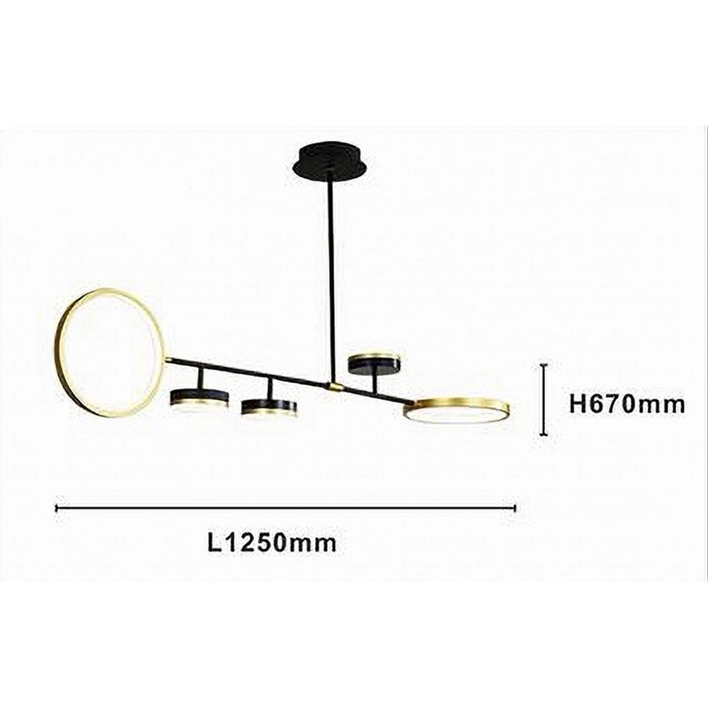 Trade Shop - Lampadario A Sospensione Led 37w Con 5 Cerchi Orizzontale Nero Oro Luce Fredda 71361 -