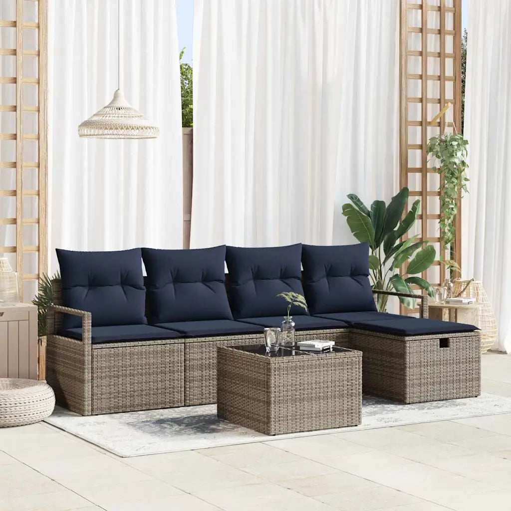 Set di divani con cuscino Grigio e Blu Navy polyrattan 3359174
