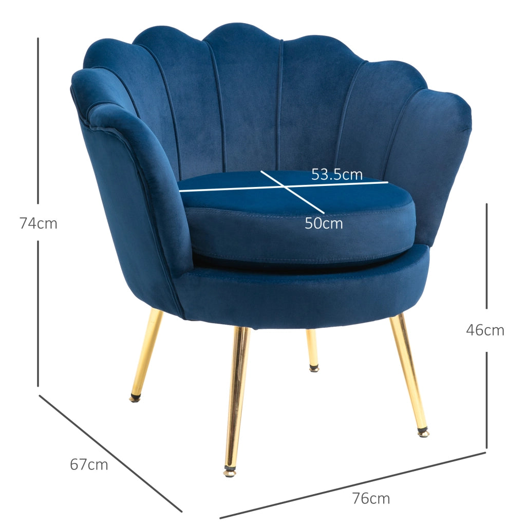 Poltrona a Conchiglia, Poltroncina Vintage, Poltroncina da Camera e Salotto, Design Elegante, con Schienale Alto, 76x67x74cm, Blu