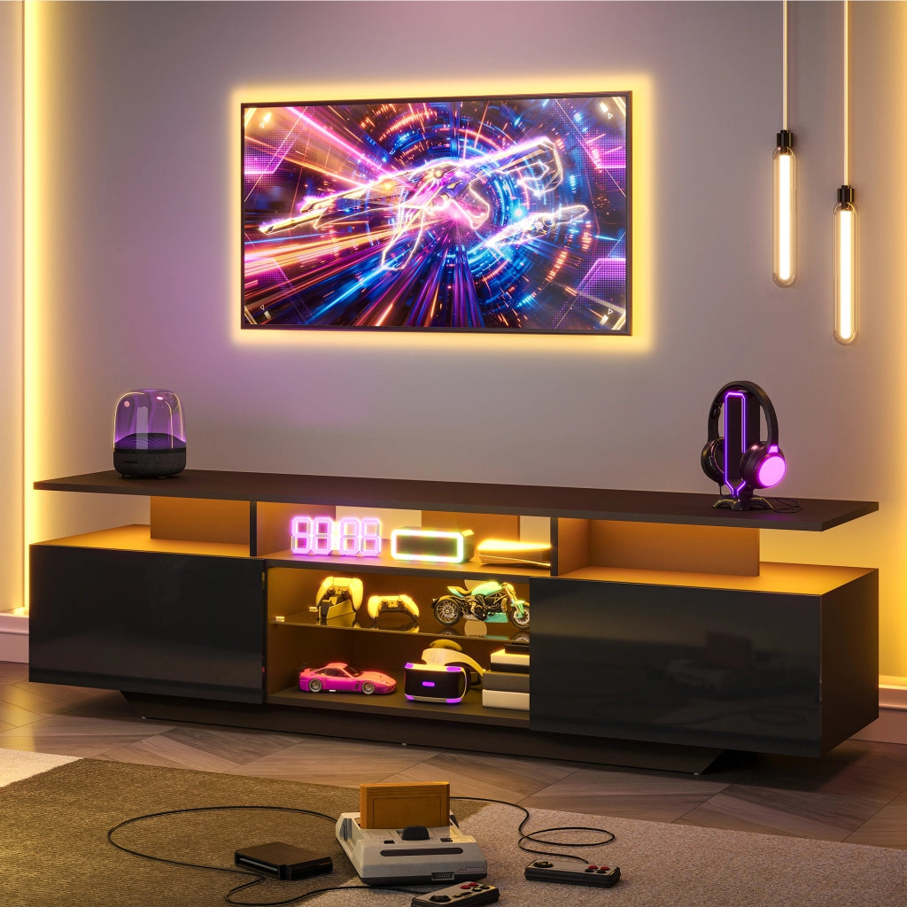 MOBILE TV 160x40x45 cm Nero MDF con LED e 2 ante