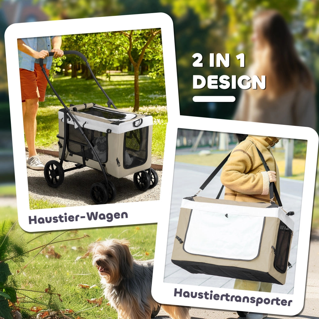 Carrello per cani pieghevole con cestino rimovibile ¨C zephmum ¨C Nero Khaki Bianco 81x58x97.5 cm