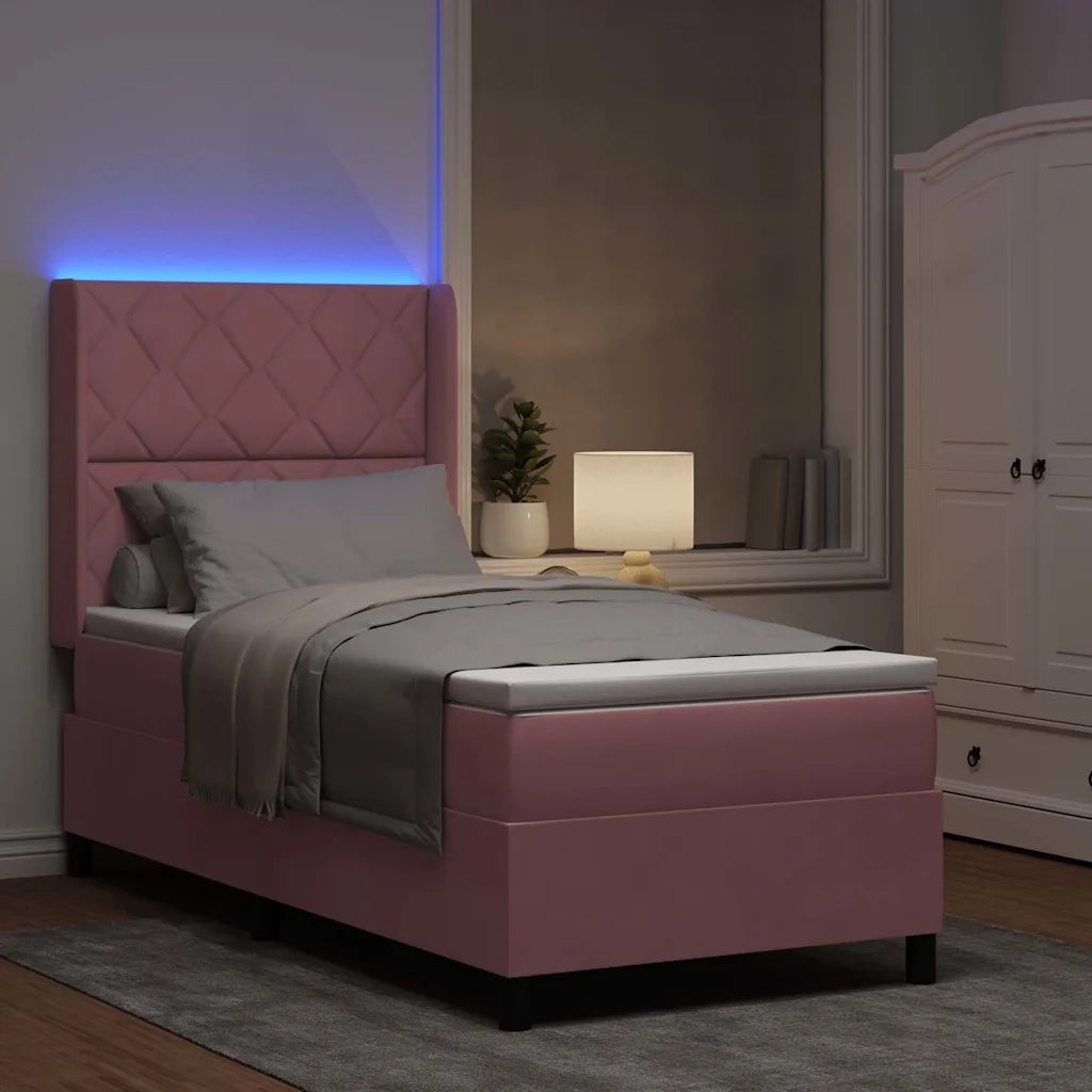 Letto a molle con materasso con led Rosa 90 x 200 cm Velluto