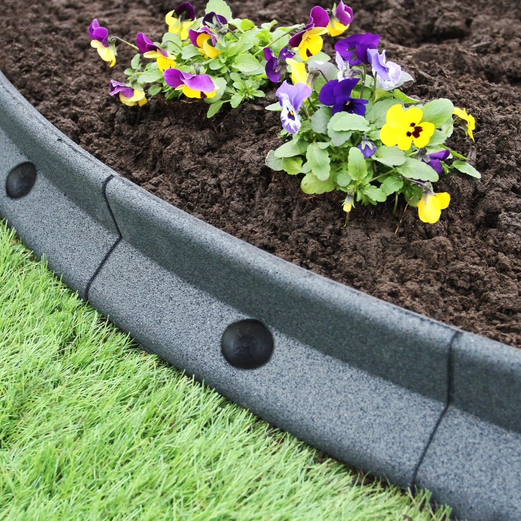 Bordatura per Aiuole Bordo Prato da Giardino Palizzata Flessibile fino a 70° in Gomma Resistente agli UV Pezzi da 1.2m - Grigio - 4 pezzi