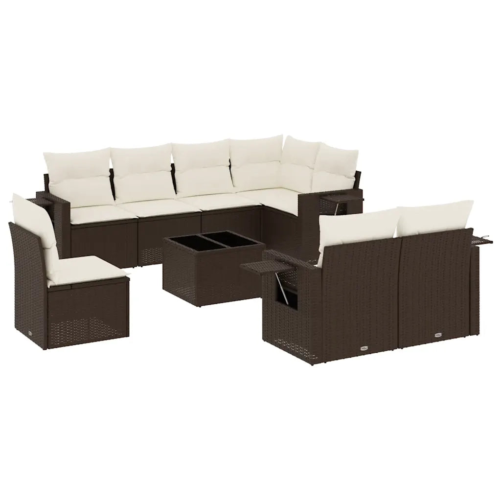 Set Divani da Giardino 9pz con Cuscini Marrone in Polyrattan 3220452