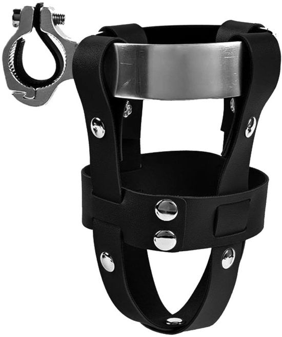 Sostegno di bicicletta in pelle esterna - Portabicchieri/vaschetta per bicicletta elettrica - Portabicchieri universale regolabile - Nero