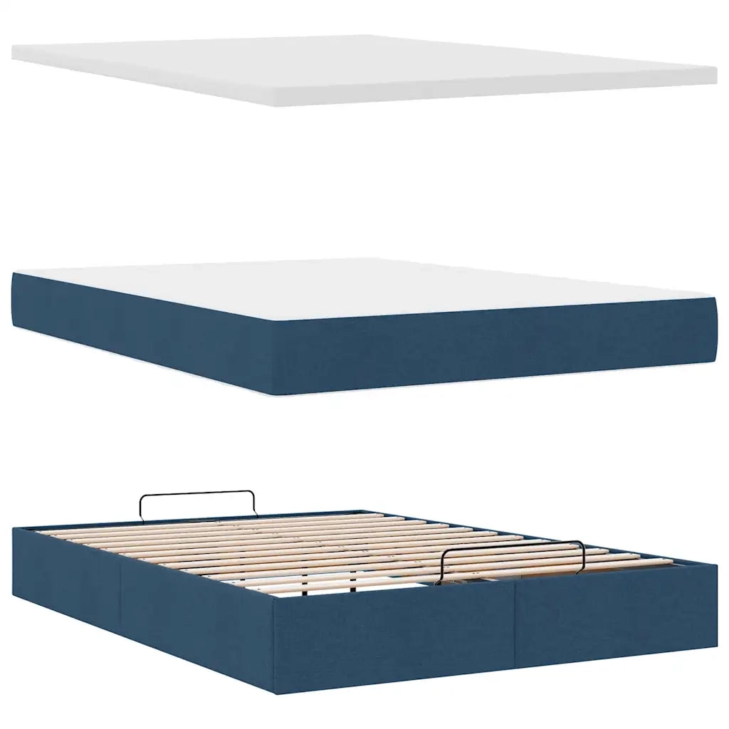 Struttura Letto Pouf con Materasso Blu 140x200cm in Tessuto 3314016