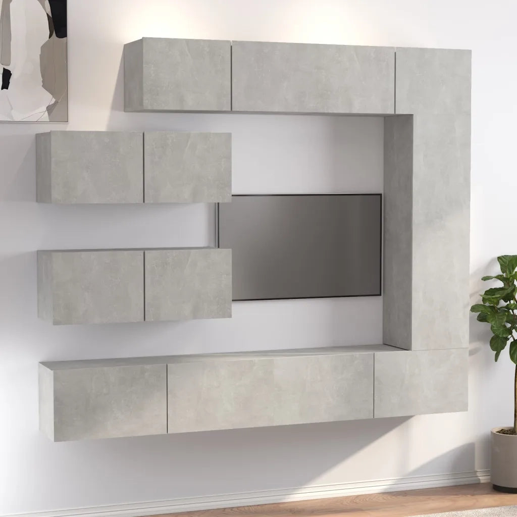Set di Mobili Porta TV 7 pz-Set di 7 Credenza per TV Grigio Cemento in Legno Multistrato 235188
