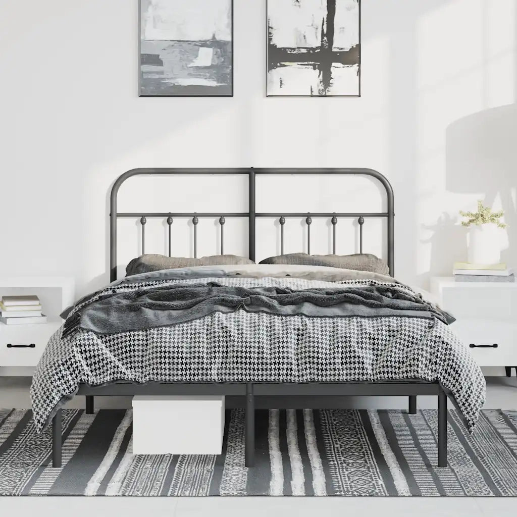 Letto matrimoniale | Letto per adulti | Giroletto con Testiera in Metallo Nero 150x200 cm