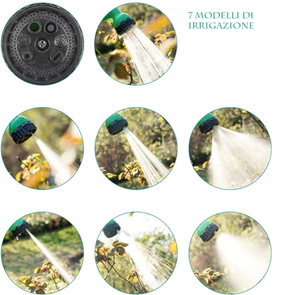 Tubo per Acqua estensibile fino a 7 metri da giardino lavare auto con pistola doccia a 7 getti