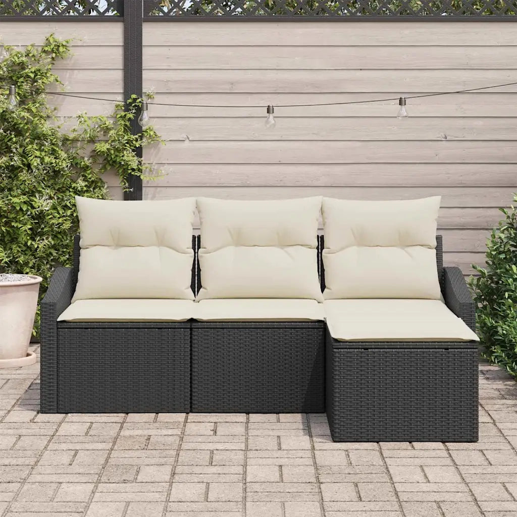 Set di divani con cuscino 4 pcs Nero polyrattan