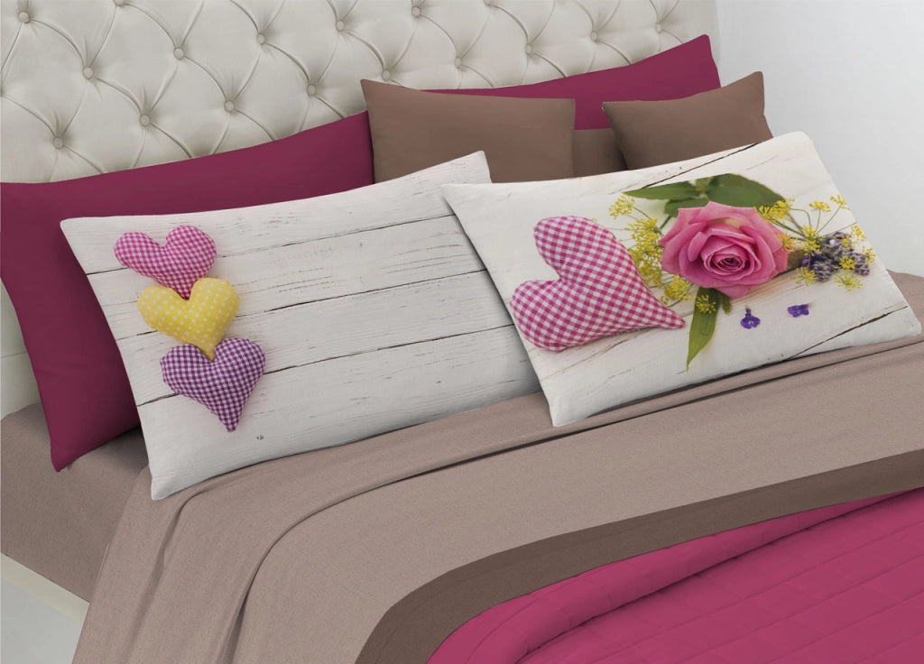 Completo Lenzuola In 100% Cotone Linea Digitale Spin-Off Disegno Rose E Cuori