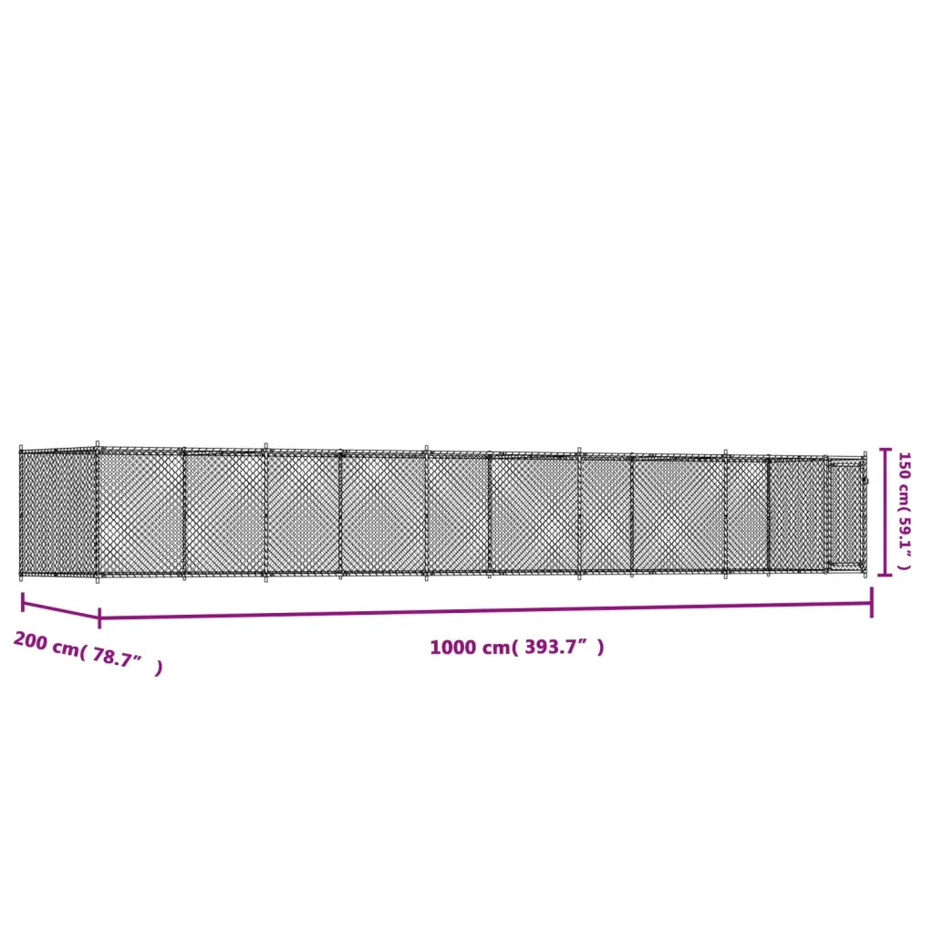 Gabbia per Cani con Porta Grigia 10x2x1,5 m in Acciaio Zincato CFW5720110