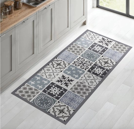 Tappeto in vinile a effetto cemento in nero e bianco 66 x 160 cm - Design Moderno - Houtlook - Mobiliato per Salotto - Costruzione Duratura - Finitura Lussuosa - Interno Eterno - Adatto per l'Uso Giornaliero