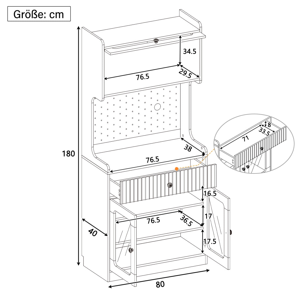 Credenza alta con ripiani regolabili e LED - per cucina - 80×40×180 cm - bianco