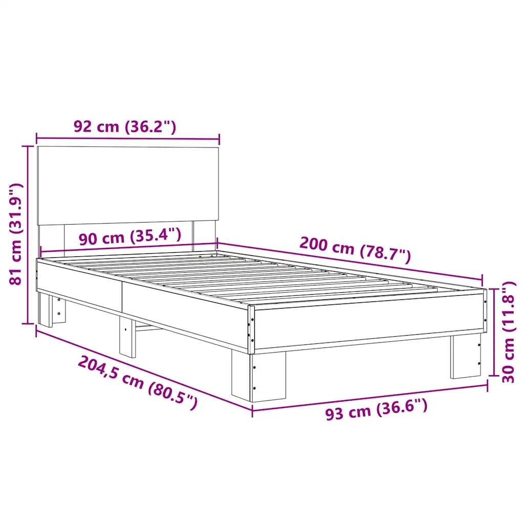 Giroletto-Struttura Letto Rovere Fumo 90x200 cm in Legno Multistrato e Metallo 998841