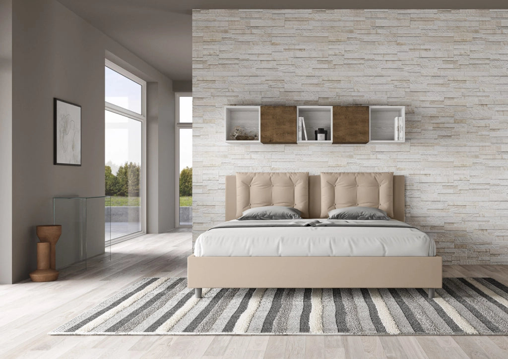 BS COM Letto con rete imbottito 180x200 similpelle tortora