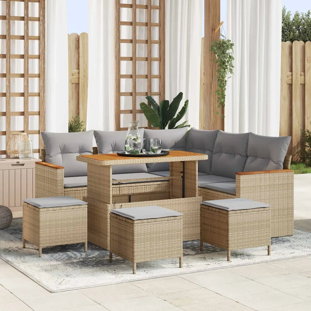 Set Divano da Giardino con cuscino Beige Poly Rattan
