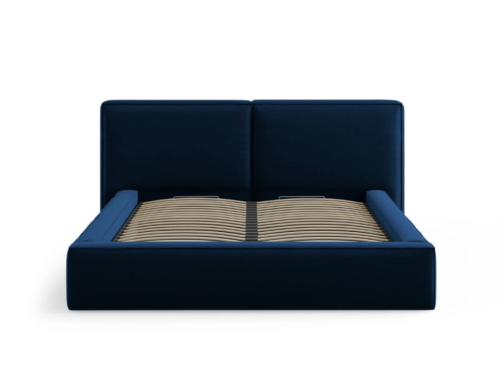 Cosmopolitan Design - Letto a cassettone con testiera doppia "Arendal" 200x200cm in velluto blu reale 
