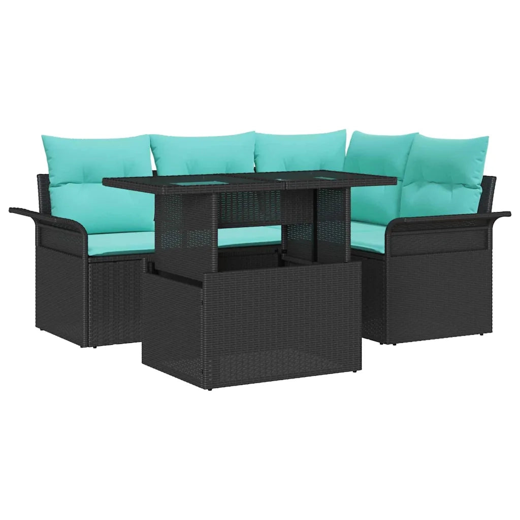 Set Divano da Giardino con cuscino 5 pcs Nero polyrattan 3348282
