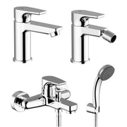 Set miscelatore lavabo e bidet con piletta e miscelatore vasca esterno con doccetta Zyra