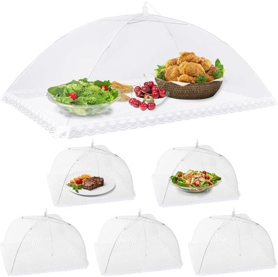 Set di protezione insetti XL - Opacchiabile - Protezione insetti - Protezione alimentare - Set da 6 - Struttura in acciaio inossidabile - Tessuto in nylon ad alta respirazione - Protezione alimentare adesiva