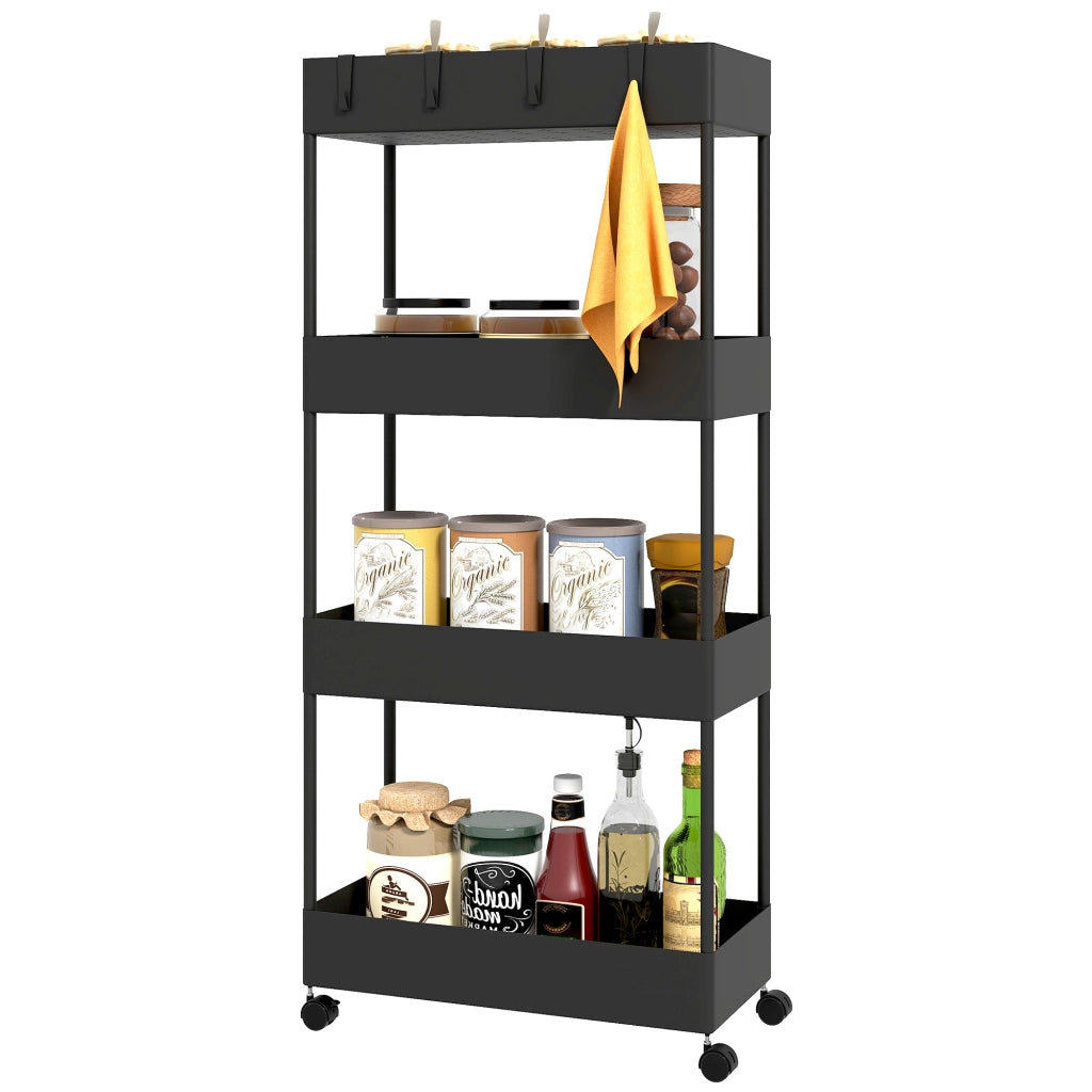 Carrello da cucina 4 livelli ¨C zephmum ¨C 40x19x90 cm nero
