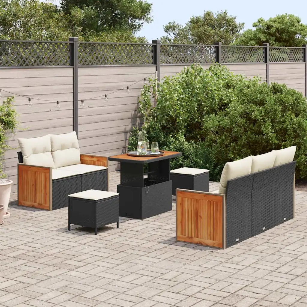 Set Divano da Giardino 10 pcs Nero e Crema polyrattan