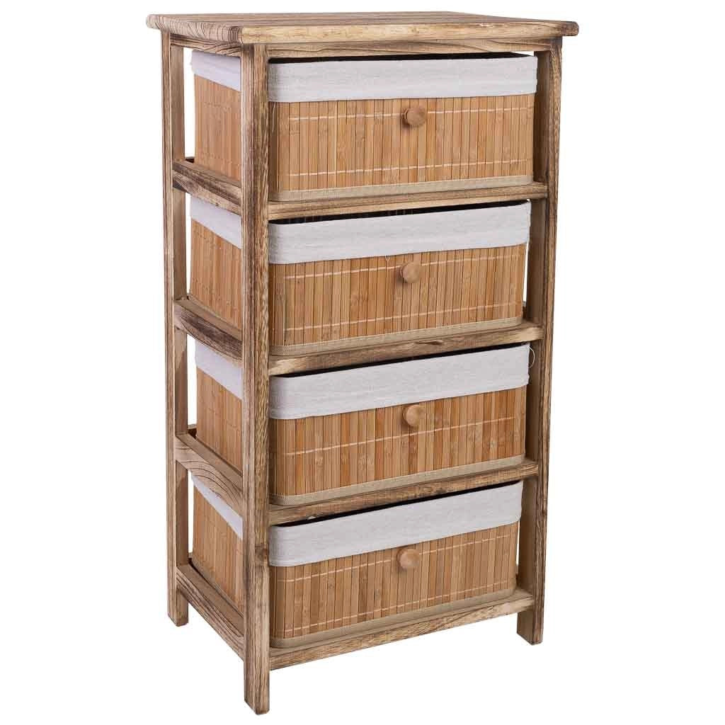 Cassettiera in legno con 4 cassetti in bambù foderati 40x29x73