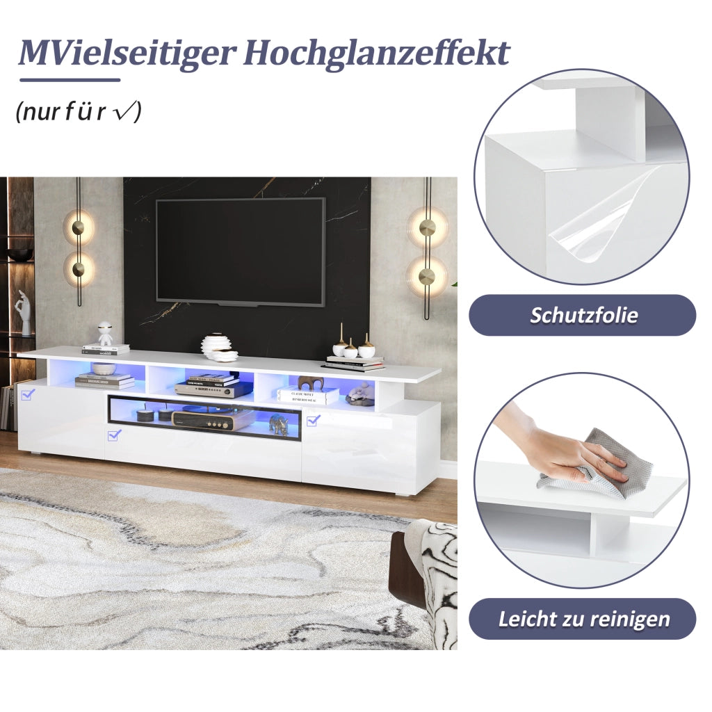 MOBILE TV 180x38x45 cm Bianco lucido con LED 2 ante 1 cassetto per TV fino a 75"