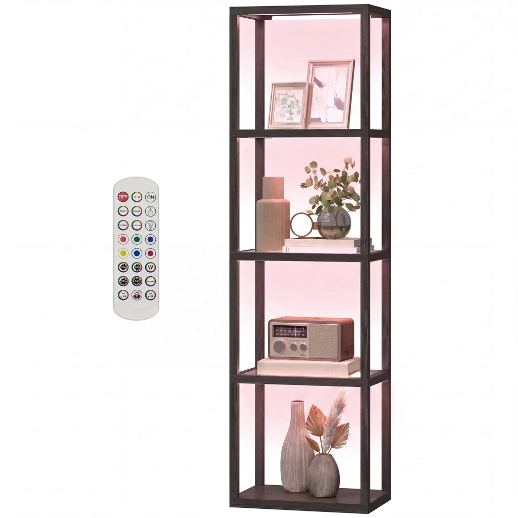 Lampada a LED con scaffali in vetro ¨C zephmum ¨C Nero, 4 ripiani, telecomando