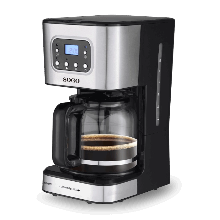 Macchina caffè americano 12 tazze 950W con timer 24h, filtro riutilizzabile e caraffa vetro 1,5L - Sogo