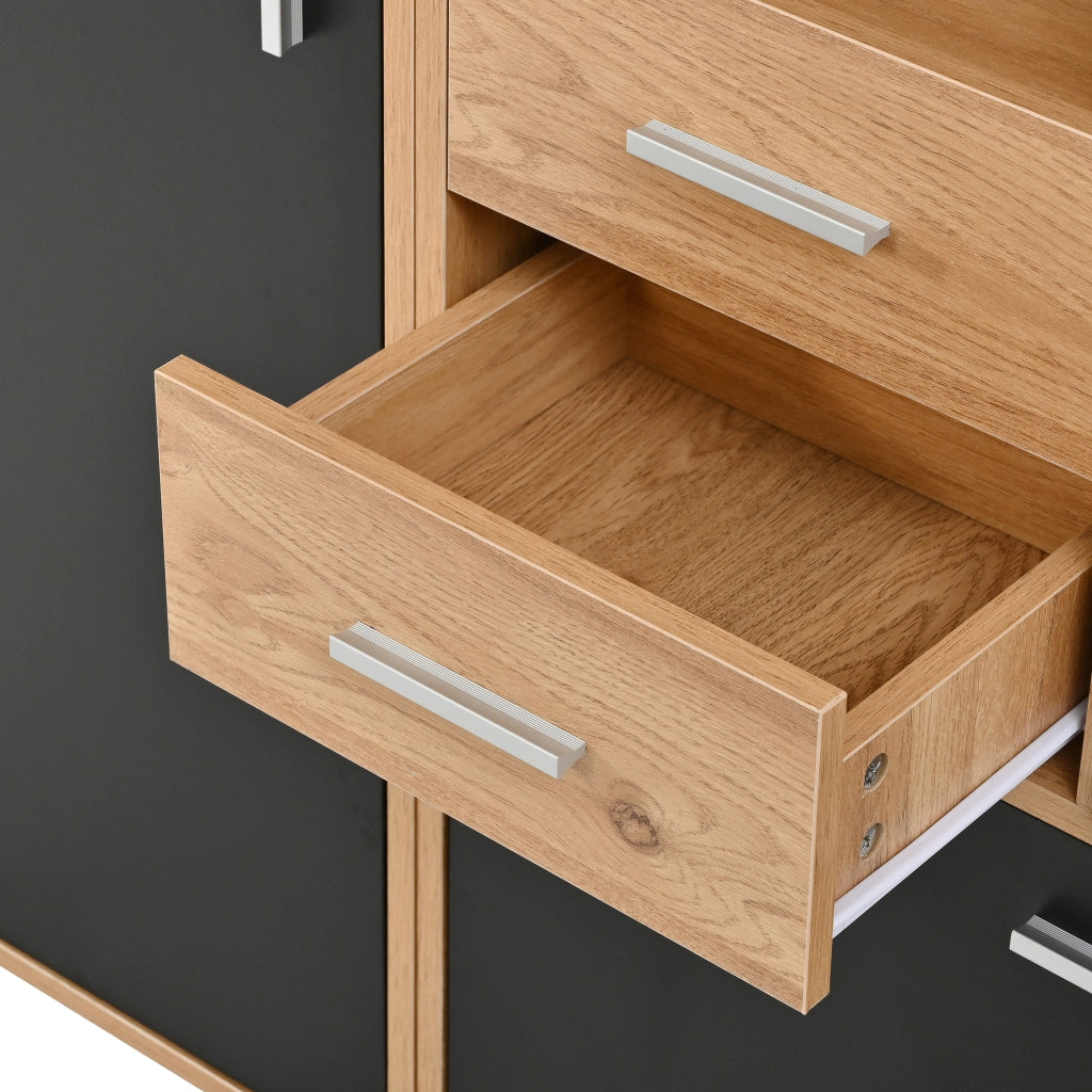 GUARDAROBA Ingresso con Specchio Panchina e Scarpiera LED 120x32x178 cm Nero Naturale