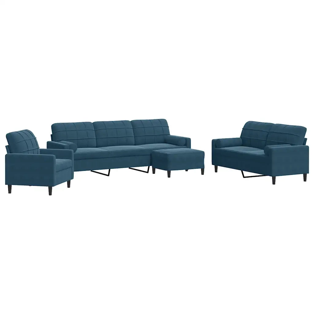 Set di Divani 4 pz con Cuscini e Rinforzi Blu in Velluto 3278470