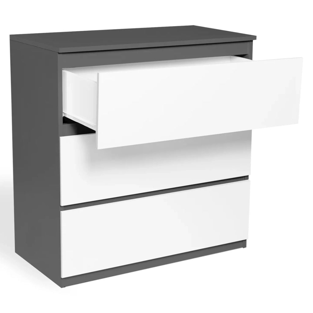 IDMarket - Cassettiera a 3 cassetti TOMI legno bianco e grigio